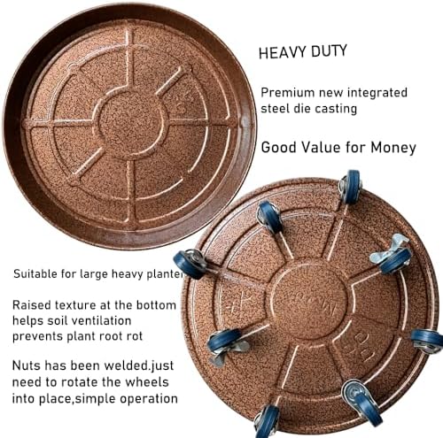 Rolling Planter Caddy(470lbs Capacity), Heavy Duty Metal Plant Stand with Brake Wheels Plant Dolly Mover Plant Pot Tray Saucer for Indoor Outdoor 18inches Copper - Image 3