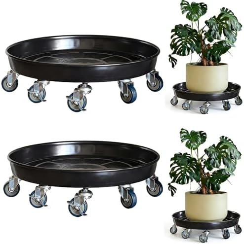 Heavy Duty Plant Caddy(430lbs Capacity), Rolling Metal Plant Stand with Brake Wheels Plant Dolly Planter Mover Plant Pot Tray Saucer for Indoor Outdoor 16 Inches Black 2Pack by SKAFORZ