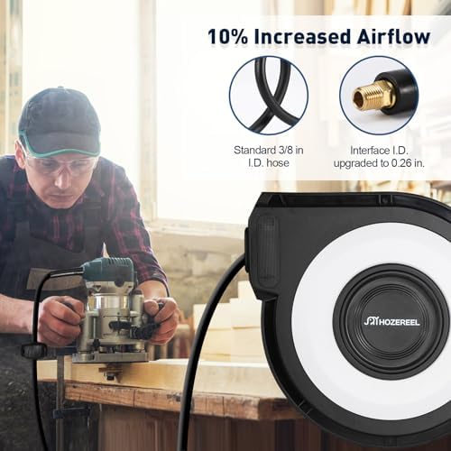 Enclosed Retractable Air Hose Reel, 3/8 Inch x 45+5 Ft Black - Image 4