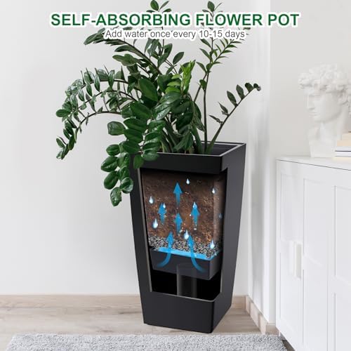 Garvee 30" Tall Planters Set of 2, Outdoor & Indoor Black Planter Pots, High Front Porch Planter Pots with Drainage Holes & Water Level Monitor & Inner Bucket, Black - Image 4