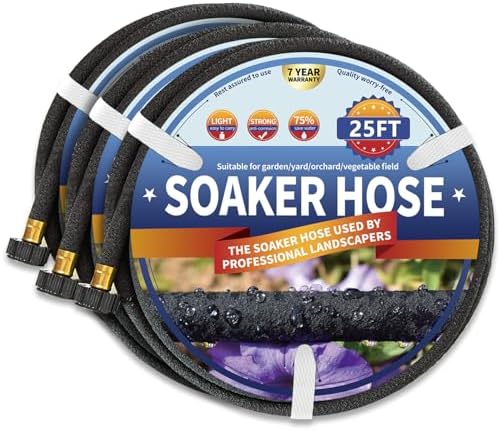 3 Pack Soaker Hose 25 FT, 1/2’’ Diameter Heavy Duty Soaker Hoses 75 FT for Garden Beds To Save 70% Water, Short Drip Soaker Hose for Vegetable Beds (3 Pack 25 FT) by SuneedDirect