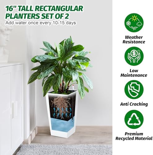 Garvee 16" Tall Planters Set of 2, Outdoor＆Indoor Planter Pots, White - Image 4