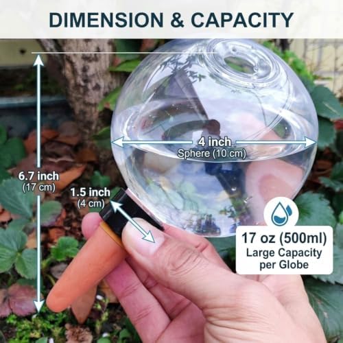 Plant Self Watering Globes with Terracotta Spikes, 17 oz Upgraded Plastic Water Bulbs, Slow Release Plant Watering Devices for Indoor & Outdoor Vacation Plant Care, Water Spikes Stakes (4 Pack) - Image 2