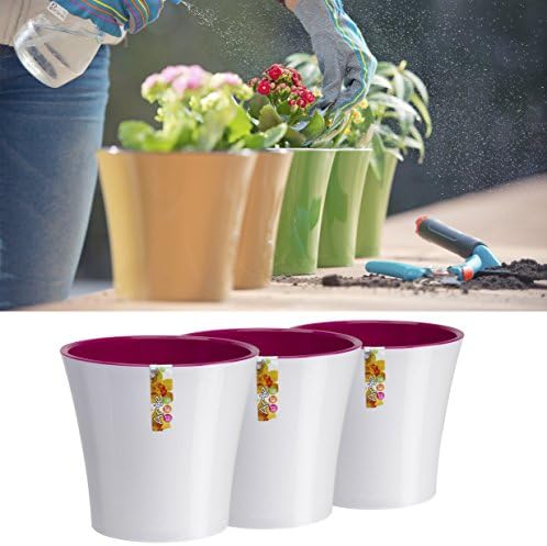Santino, Self Watering Planters Arte 7.7 Inch White/Purple, Indoor Flower Pots for All House Plants, Flowers, Herbs, Succulents, Set of 3 by Smart+Planters