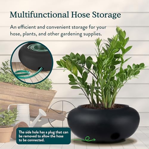 The HC Companies 21 Inch Garden Hose Pot - Durable Lightweight Plastic Decorative Hose Pot for Yard, 100-Foot Capacity Hose Storage, Black - Image 5
