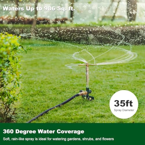 FANHAO 2 Pack Metal Lawn Sprinklers with Adjustable Telescoping Base, 3-Arm Water Sprinkler 360 Degree Rotation High-Rise Sprinkler for Large Area Coverage, Garden Watering Irrigation Sprinkler System - Image 5