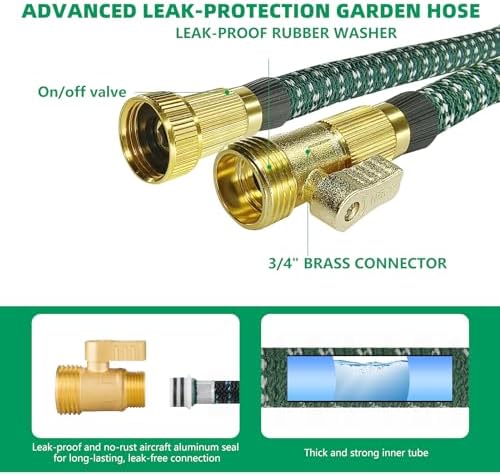 100 FT Expandable Garden Hose, Kink-Free Expanding Flexible Water Hose with 10 Function Spray Nozzle, 3/4" Solid Brass Fittings, 5-Layer Latex Core, 3750D Fabric, Leak-Proof Retractable Hose - Image 4