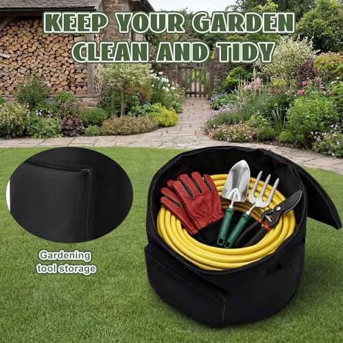 Shinylin 2 Pack Garden Water Hose Holder Storage Bags for 150 ft Hose, Heavy Duty Oxford Storage Bag with Entry Hole, Water Hoses Pot for Outside Inside, Garage, Rv, Warehouse, Garden Tools - Image 4