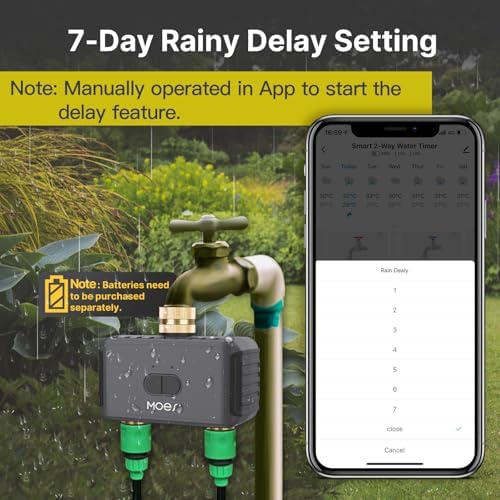 MOES 2-Zone BLE Sprinkler Timer, Dual Outlet, Rain Delay - Image 7