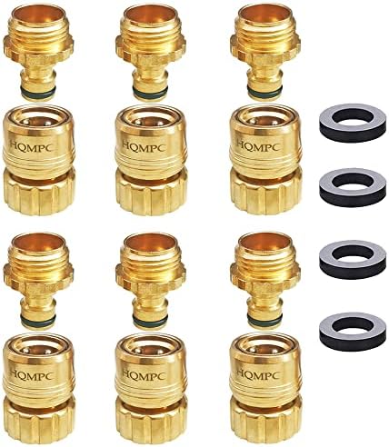 HQMPC No Pb Garden Hose Quick Connect Brass Hose Quick Connect Quick Release Hose ConnectorWater Hose Connectors 3/4" GHT (6 SETS) by HQMPC
