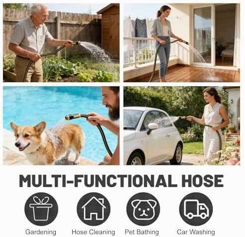 Hybrid Rubber Garden Hose 5/8 Inch, 50 ft Heavy Duty Kink-Free Water Hose, 3-Layer Reinforced, 600 PSI Burst Pressure, Water Safe, All-Weather Flexible Hoses for Yard, Lawn (Black,50 ft) - Image 6