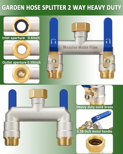 Hose Splitter 2 Way Heavy Duty, Brass Garden Hose Splitter - Image 3