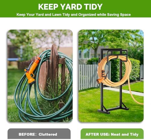 Garden Hose Holder with Stable Base and Tool Hooks, GAVISCITY Heavy-Duty Metal Hose Hanger Garden Hose Storage Holds 151Ft Hose, Rustproof Freestanding Water Hose Holder for Outside, Yard, Lawn, Black - Image 2