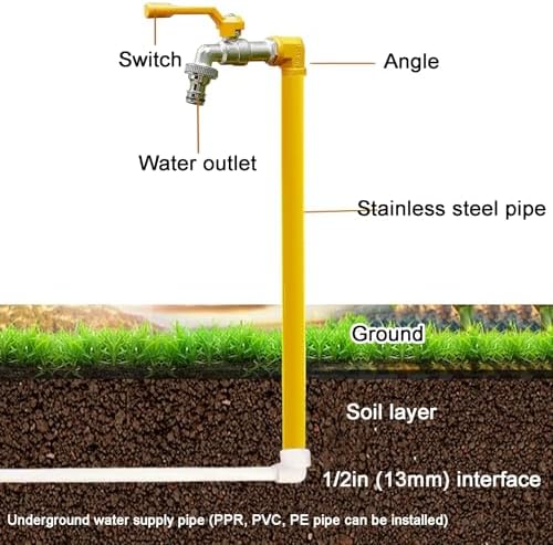 Floor Mounted Faucet Outdoor Water Pipe Vertical Fountain Irrigation Column,Freestanding 304 Stainless Steel Garden Water Column - 24in Anti-Freeze Outdoor Faucet for Irrigation & Watering, - Image 7