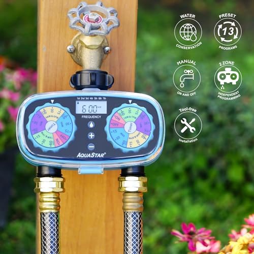 AQUASTAR Two-Zone Hose Watering Timer (Blue), Automatic Irrigation for Lawn, Garden, Yard, Two Outlets - Image 4