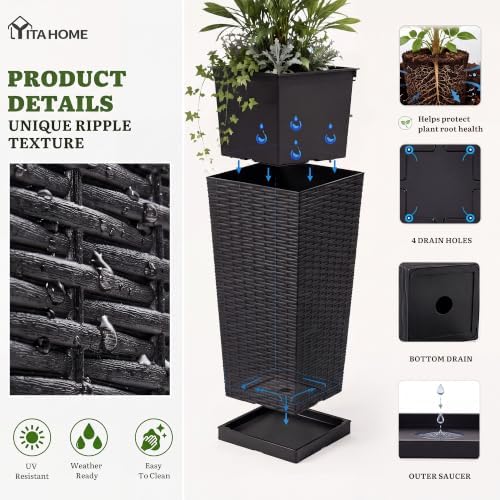 YITAHOME 4pcs Tall Planters 24&32" with Plantable Inner Pot Outdoor Planter - Image 4