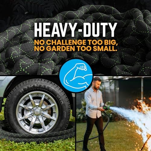 PowerFlow Metal Garden Hose, 50 Ft Non-Expandable Water Hose, Black - Image 3