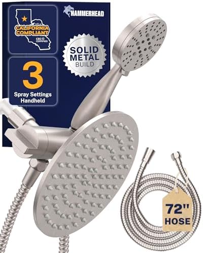HammerHead Metal Dual Shower Head Combo With 3-Spray Handheld and Rainfall by HammerHeadShowers
