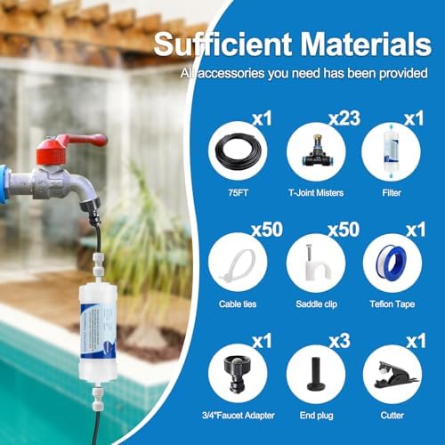 Misters for Outside Patio, Outdoor Misting Cooling System w Filter,75FT|23M - Image 6