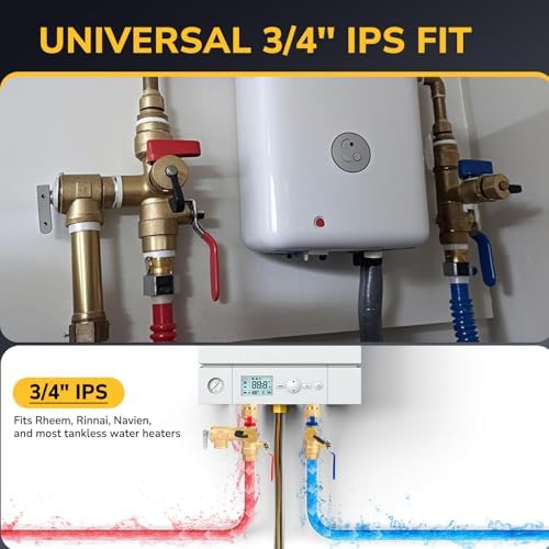 Tankless Water Heater Service Valve Kit, 3/4 Inch IPS Isolator Set with Pressure Relief Valve, Hot & Cold Shut-Off Valves, Lead-Free Premium Brass, Compatible with Rheem, Rinnai, Navien - Image 6