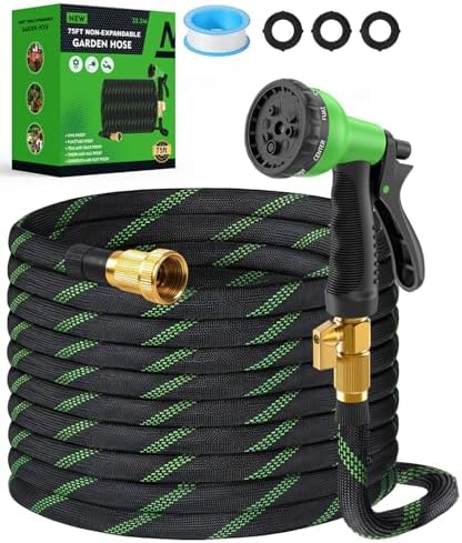 75ft Garden Hose，Non-Expandable Water Hose with 8 Function Spray Nozzle, Burst-Resistant，Kink-Free，Lightweight，Durable & Flexible 3/4" Garden Hose for Gardening, Yard，Lawn, Car Washing by BIGITTA