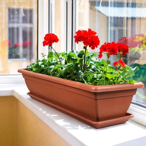 6 Pcs 31 inch Window Box Planter, Large Rectangular Plastic Flower Pot with Tray, Suitable for Indoor & Outdoor Gardens, Balcony and Home Decor (6) - Image 6