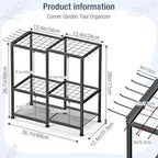 Garden Tool Organizer, Metal Yard Tool Organizer,Holds 70 Long-Handled Tools/Rakes/Brooms,Side Garden Pocket,Heavy Duty Steel Yard Tool Storage Rack for Garage,Shed, Outdoor(Black-Large) - Image 2