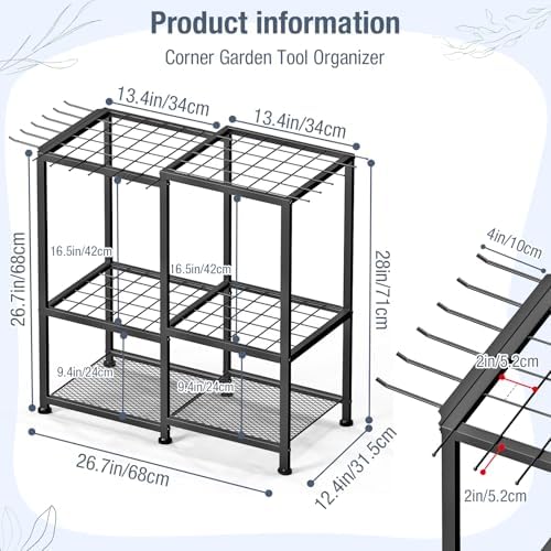 Garden Tool Organizer, Metal Yard Tool Organizer,Holds 70 Long-Handled Tools/Rakes/Brooms,Side Garden Pocket,Heavy Duty Steel Yard Tool Storage Rack for Garage,Shed, Outdoor(Black-Large) - Image 2