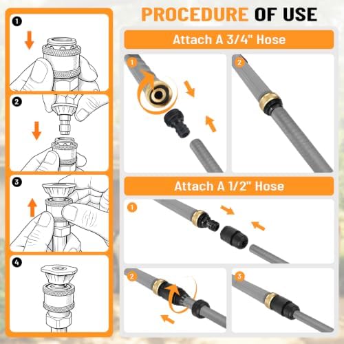 2026 Upagraded Jet Nozzle Power Washer for Garden Hose, Pressure Washer Wand with 3 Different Nozzles and Hose Quick Connectors for Car, Patio,Pet,Window, Grey - Image 6