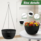 13-inch Oversized Hanging Planter Set of Two,Planters for Indoor and Outdoor Plants.Place Plant pots Across Diverse Settings Including windowsills,Living Room,and Gardens.Pure Black - Image 3