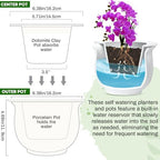 Suclain 2 Pack Ceramic Self Watering Plant Pot African Violet Pots Self Watering Indoor Flower Pot Efficiently Store Water for at Least One Week Modern Decor Gift(White,6.5 Inch) - Image 2