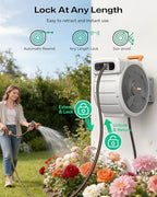 Retractable Garden Hose Reel 85 ft x 1/2 inch, Heavy Duty Automatic Garden Hose Reels, High-Flow, Any Length Lock, 180° Swivel Bracket, Brass Fitting, Wall Mount Water Hose Reel for Outside - Image 3