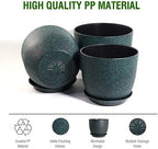 UOUZ 12/10/9 Large Modern Plant Pots, Plastic Planters with Drainage Holes and Saucers for Indoor Outdoor Plants Flowers, Black with Green Speckles - Image 4