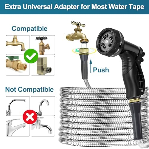 Stainless Steel Garden Hose 100ft Heavy Duty Metal Water Hoses with 10 Function Water Hose Nozzles for Yard Outdoor - Image 3