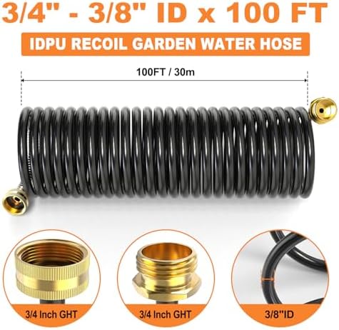 GASHER 100FT x 3/8" Coil Garden Hose, Expandable Garden Hose with 3/4" Brass Connector, Watering Hose Includes 8 Patterns Spray Nozzle for Outdoors Lawn Watering Car Washing - Image 2