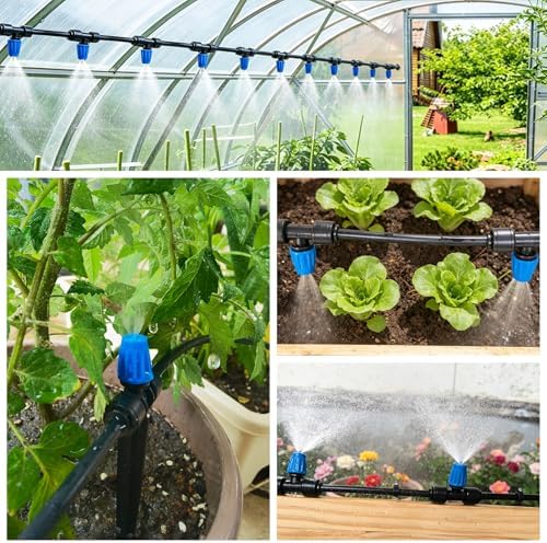 Riboud 165FT Drip Irrigation Kit, Quick-Connect Garden Watering System with 30 Adjustable Misting Nozzles for Garden Greenhouse, Hanging Plants, Raised Beds - Image 7