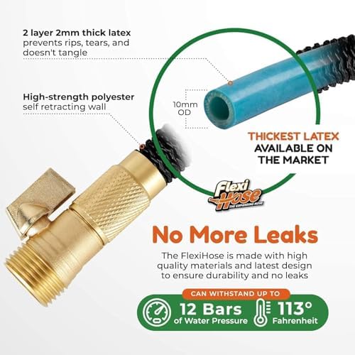 Flexi Hose Plus Expandable Garden Hose with 8 Function Nozzle, 150FT - Lightweight Retractable Garden Hose, Water Hose - No-Kink Flexibility, 3/4 Inch Solid Brass Fittings Includes Hook & Bag - Image 4