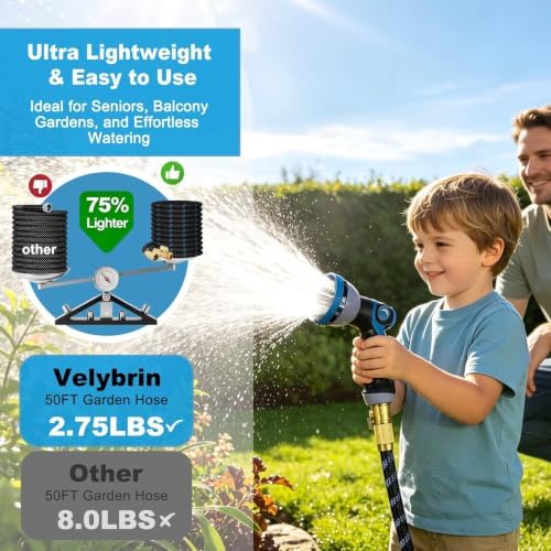 50FT Garden Hose Ultra Lightweight, 2026 Exclusive New Version Non Expandable Water Hose, Tough & Flexible, Abrasion Resistant for Yard Watering, Lawn Care, Pet Washing, Marine & Camper Use, 50FT - Image 4