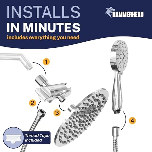 HammerHead Metal Dual Shower Head Combo With 3-Spray Handheld and Rainfall - Image 7