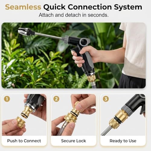 High Pressure Garden Hose Nozzle, Adjustable Pressure Washer Spray Gun for Hose, Universal 3/4-inch Power Jet Water Attachment with Foam Dispenser for Car Wash, Patio, Pets, No Electricity (Set C) - Image 4