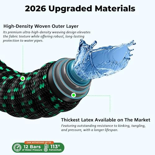 Expandable Garden Hose 50 ft with 10 Function Spray Nozzle, Flexible, Kink Free, Leak-Proof, Ultra Lightweight Retractable Stretch Water Hose 50ft for Yard, Lawn, Car Wash and Outdoor (Black Cyan) - Image 3