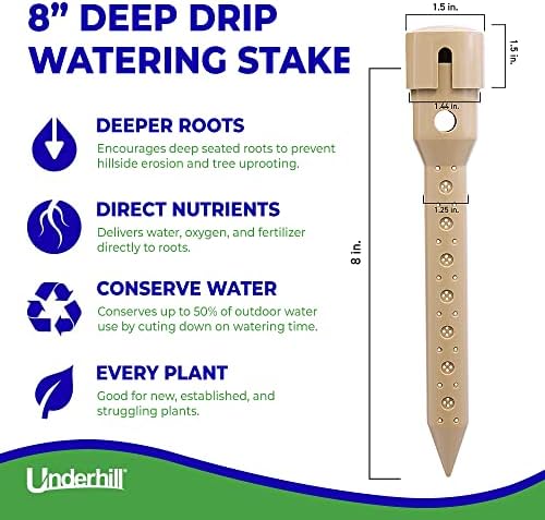 Underhill Deep Drip Irrigation Stakes 8-Inch, Watering Spikes for Trees, Flowers, Fruits, and Small Plants, Drip System Tubes, A-DD08-25, Case of 25 - Image 2