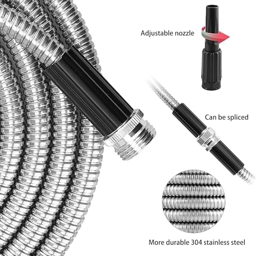 75ft Metal Garden Hose Stainless Steel Heavy Duty Water Hose With 2 Nozzles, No Tangle and Kink, Lightweight & Flexible, Tough and Pet Proof, Metal Garden Hose for Yard, RV, Garden, Outdoor - Image 5