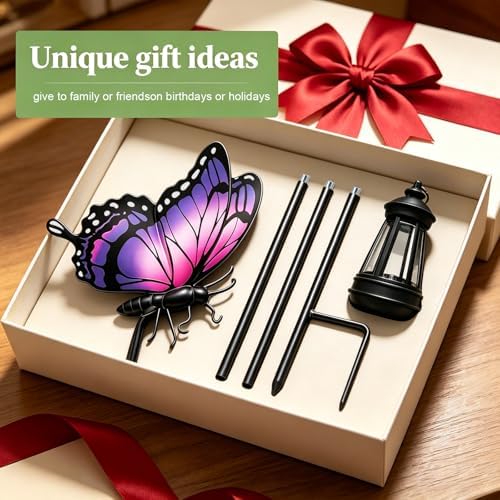 2 Pack Butterfly Solar Garden lights Outdoor Waterproof, Gift for Women Mom Grandma Daughter, Stake lights with Solar Lantern, Hanging Solar Light, Solar Path Light Yard Art Outside Patio Garden Decor - Image 4