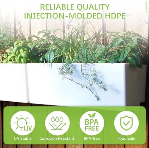 Glowpear Self Watering Planter Box - 23.6", White - UV Stable, Scalable Wall Mounts Plant Pot with Water Gauge, Indoor Outdoor for Vegetables, Flowers, Herbs, and Succulents, Gardening - Image 4