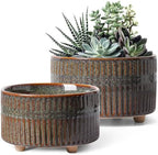 LE TAUCI Succulent Pots, 6.5+8 Inch Ceramic Pots for Plants Indoor, Shallow Round Succulent Planters with Drainage Hole, Set of 2, Reactive Glaze Black by LETAUCI