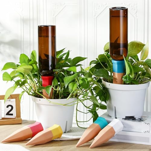SiliFine 6 Sets Terracotta Watering Spikes,Brown and Mixed Color - Image 6
