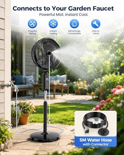 Outdoor Misting Fan for Outside, 12-Inch 20000mAh Portable Water Cooling Fan for Patios Bedroom, 2 In 1 Standing & Tabletop Oscillating Fans with Mister Kit, Mist Fans with Remote/Spray/7 Gear/Timer - Image 2