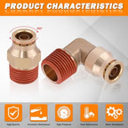 3/8" DOT Quick Push to Connect Fittings Brass Straight and 90 Degree Elbows, 3/8" OD x 3/8" NPT Thread DOT Air Brake Line Fittings for Truck Trailers or Industry Air System 13 Pcs - Image 4