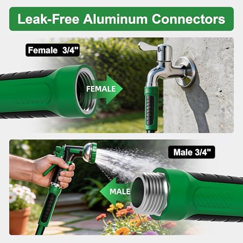 Garden Hose 125ft x 5/8" All-Weather Flexible Water Hose Lightweight, Durable, Kink-resistant, Heavy Duty Hybrid Polymer Hose, Male to Female Leak-Free Aluminum Connections, Burst 600 PSI. - Image 3